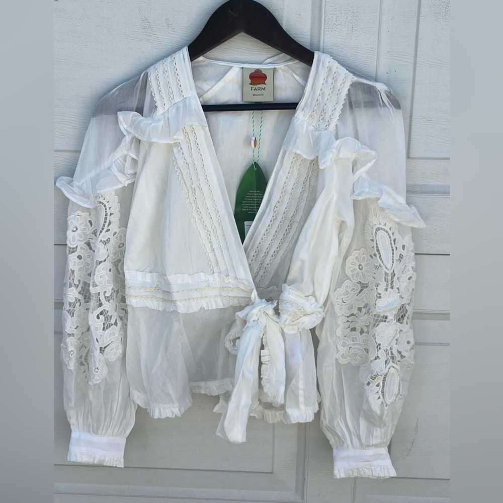 Women's  FARM RIO Cotton Voile Wrap Blouse White SIZE XS NWT